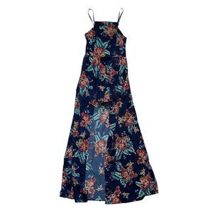 Band of Gypsies Womens XS Blue Sleeveless Floral Romper Overlay Shorts